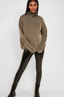 Rebellious Fashion Beige Ottoman Rib Roll Neck Jumper - Renee