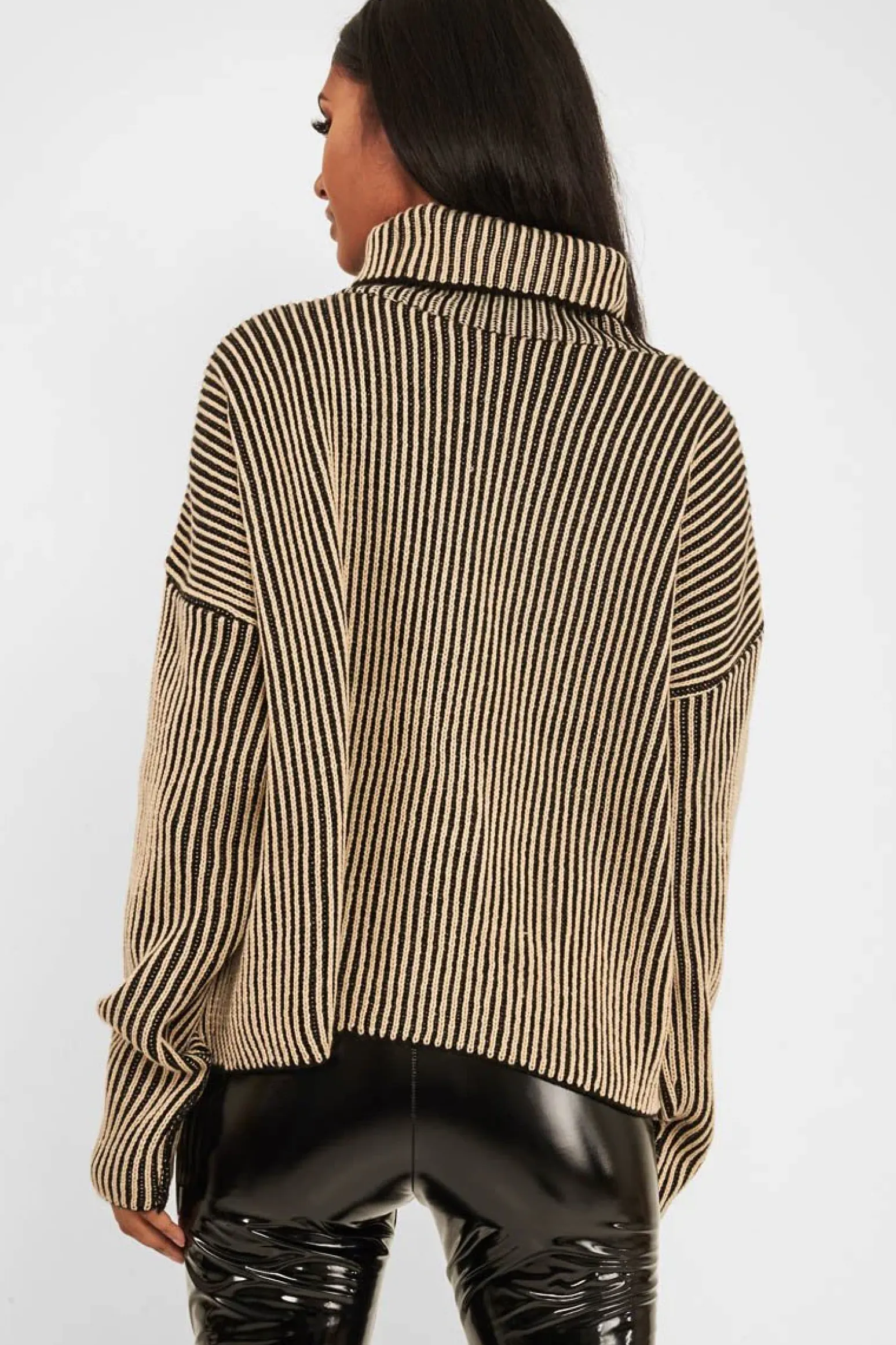 Rebellious Fashion Beige Ottoman Rib Roll Neck Jumper - Renee