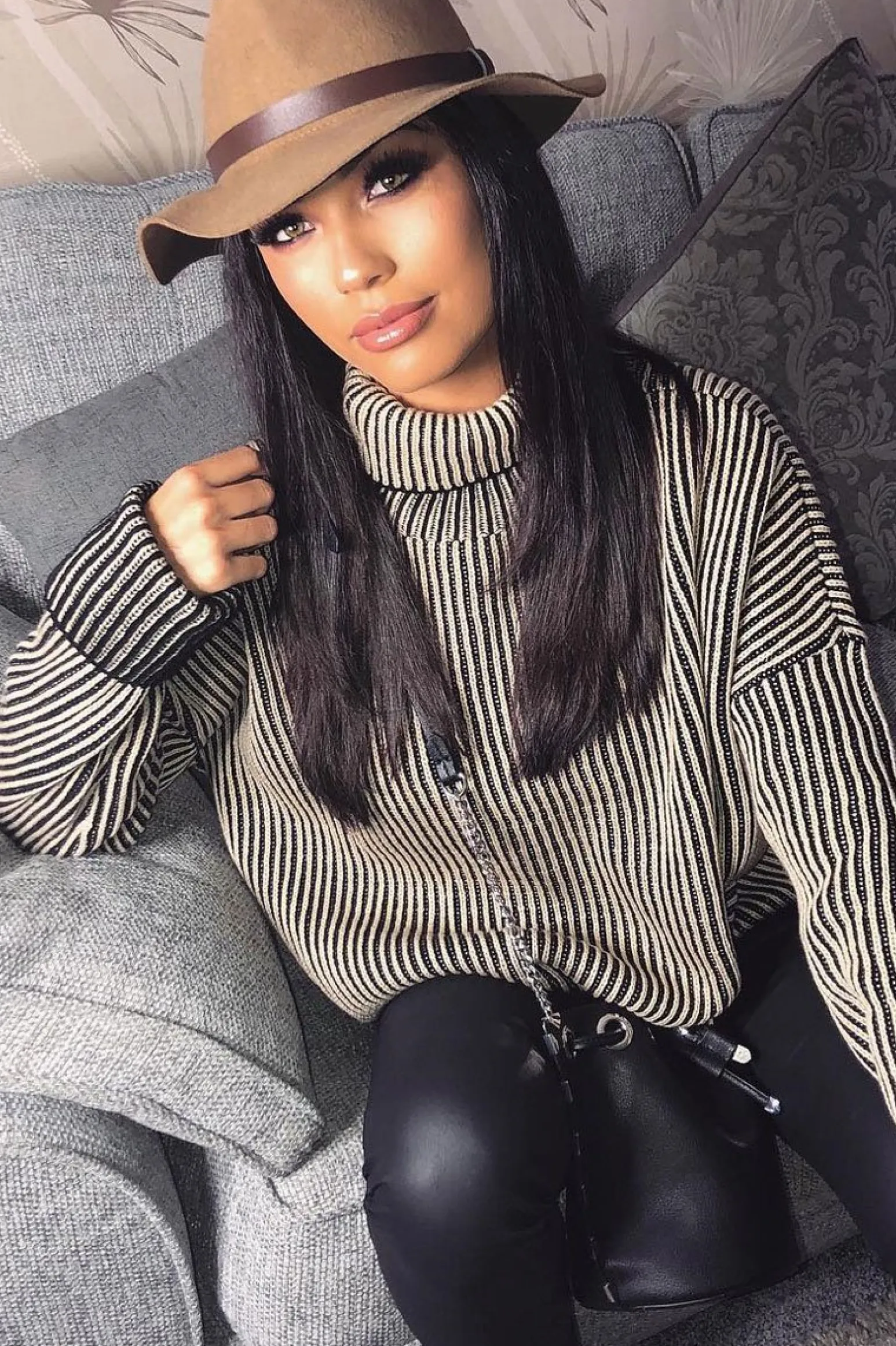 Rebellious Fashion Beige Ottoman Rib Roll Neck Jumper - Renee