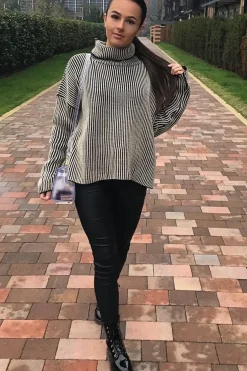 Rebellious Fashion Beige Ottoman Rib Roll Neck Jumper - Renee