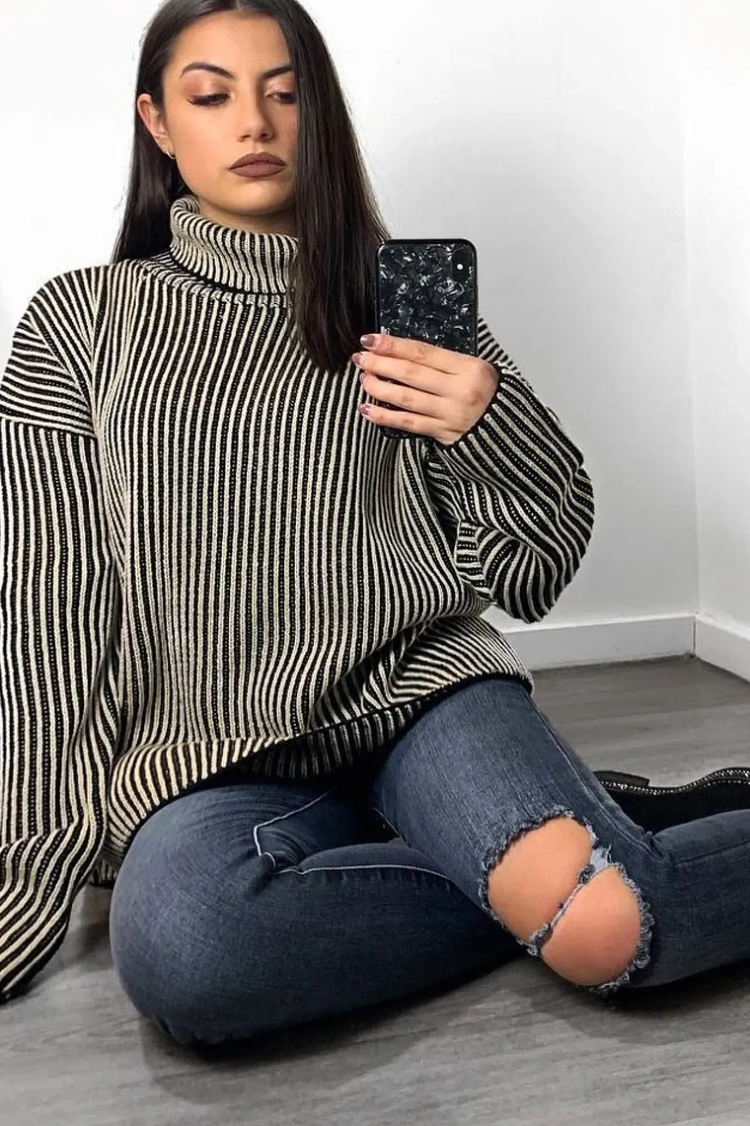 Rebellious Fashion Beige Ottoman Rib Roll Neck Jumper - Renee