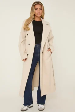 Rebellious Fashion Beige Oversized Double Breasted Wool Look Coat - Eloise