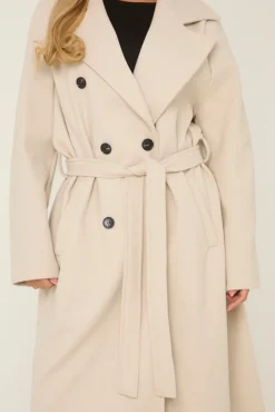 Rebellious Fashion Beige Oversized Double Breasted Wool Look Coat - Eloise