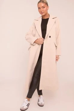 Rebellious Fashion Beige Oversized Double Breasted Longline Coat - Blakely