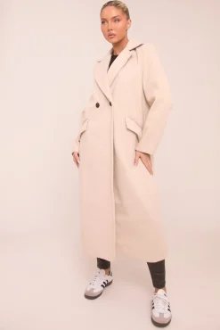 Rebellious Fashion Beige Oversized Double Breasted Longline Coat - Blakely
