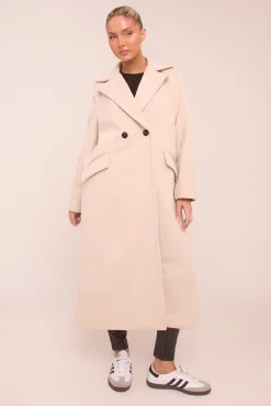 Rebellious Fashion Beige Oversized Double Breasted Longline Coat - Blakely