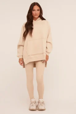 Rebellious Fashion Beige Oversized Hoodie And Leggings Co-ord Set - Renee
