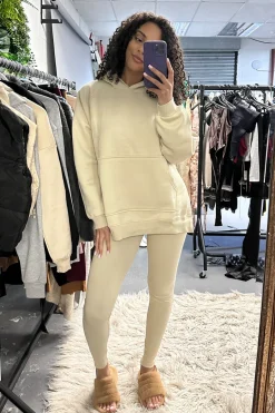 Rebellious Fashion Beige Oversized Hoodie And Leggings Co-ord Set - Renee