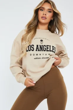 Rebellious Fashion Beige Oversized Los Angeles Sweatshirt - Lyde