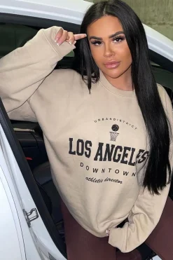 Rebellious Fashion Beige Oversized Los Angeles Sweatshirt - Lyde