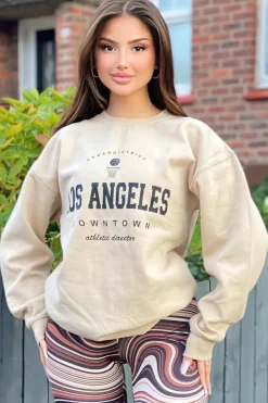 Rebellious Fashion Beige Oversized Los Angeles Sweatshirt - Lyde