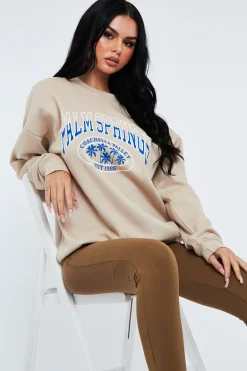 Rebellious Fashion Beige Oversized Palm Springs Sweatshirt - Libbi