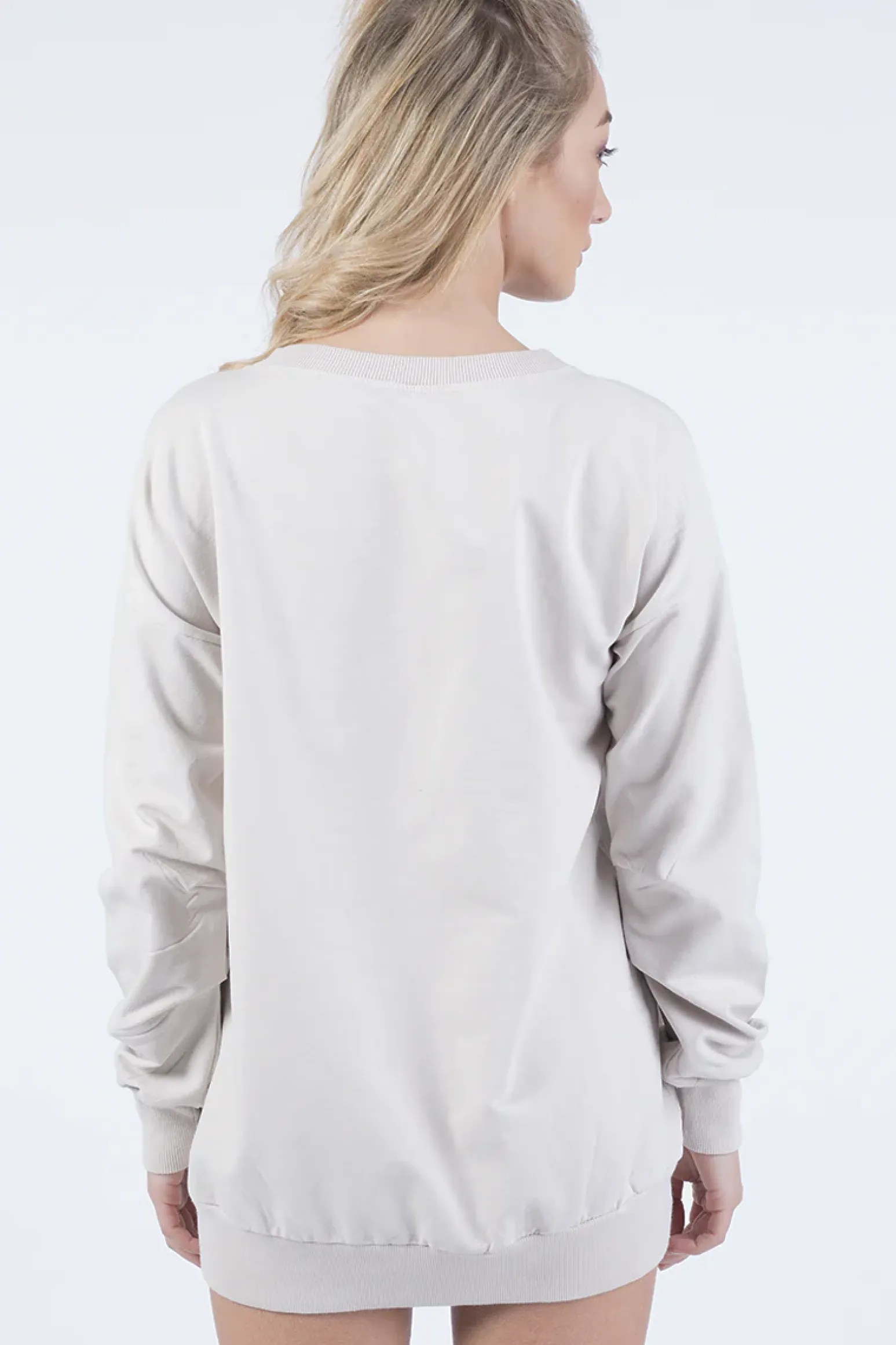 Rebellious Fashion Beige Oversized Ruched Sleeve Jumper Dress - Hayley