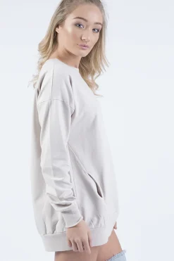 Rebellious Fashion Beige Oversized Ruched Sleeve Jumper Dress - Hayley