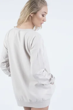 Rebellious Fashion Beige Oversized Ruched Sleeve Jumper Dress - Hayley
