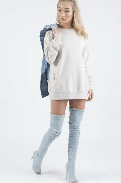 Rebellious Fashion Beige Oversized Ruched Sleeve Jumper Dress - Hayley