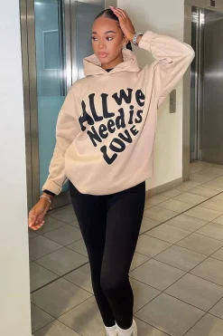 Rebellious Fashion Beige Oversized Slogan Hoodie - Sora