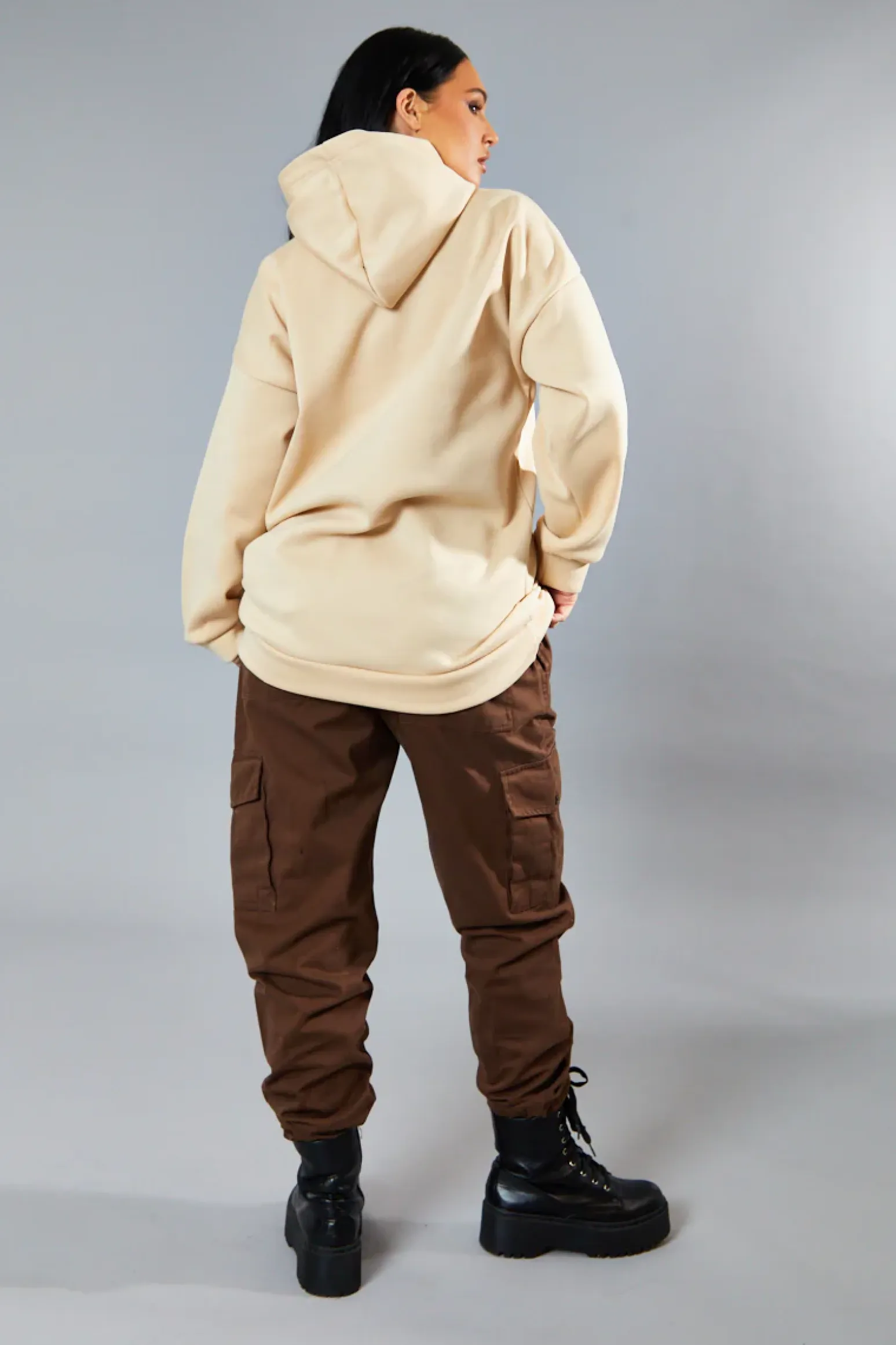 Rebellious Fashion Beige Oversized Slogan Hoodie - Sora
