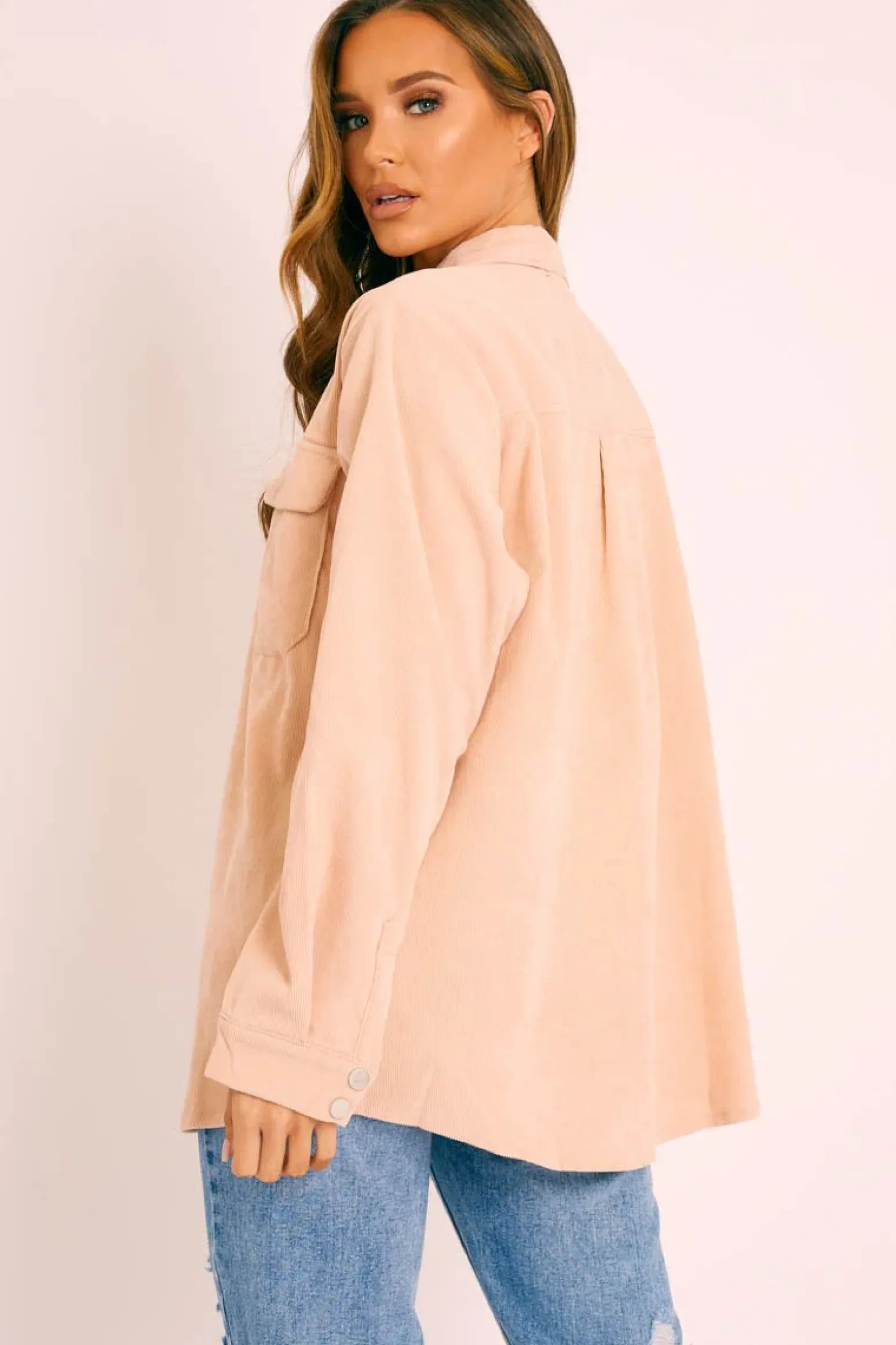 Rebellious Fashion Beige Oversized Utility Pocket Corduroy Shirt - Aaliah