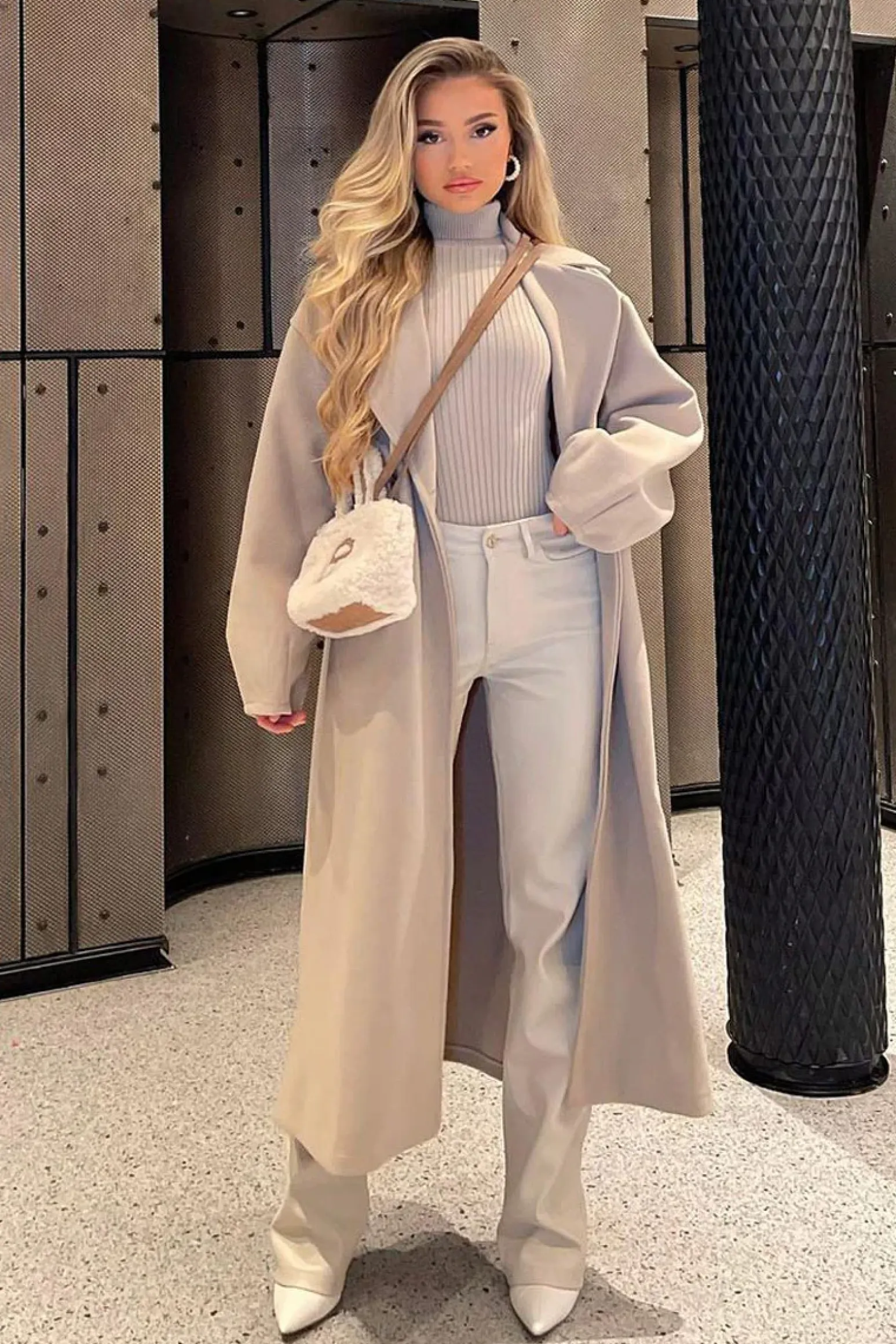 Rebellious Fashion Beige Oversized Wool Look Double Breasted Coat - Aurora