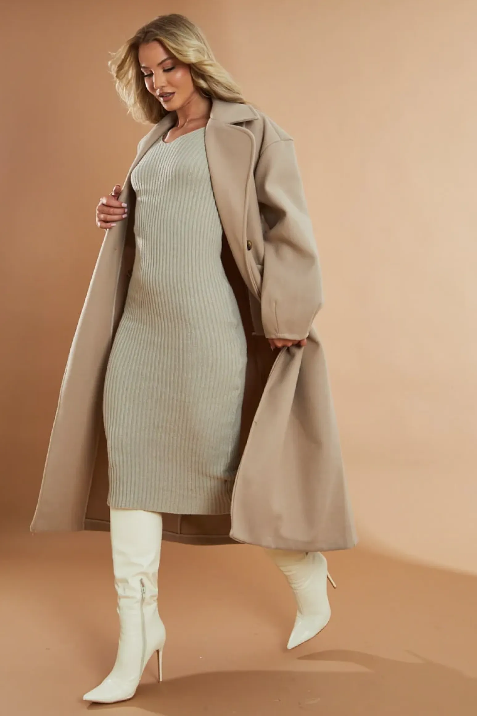 Rebellious Fashion Beige Oversized Wool Look Double Breasted Coat - Aurora