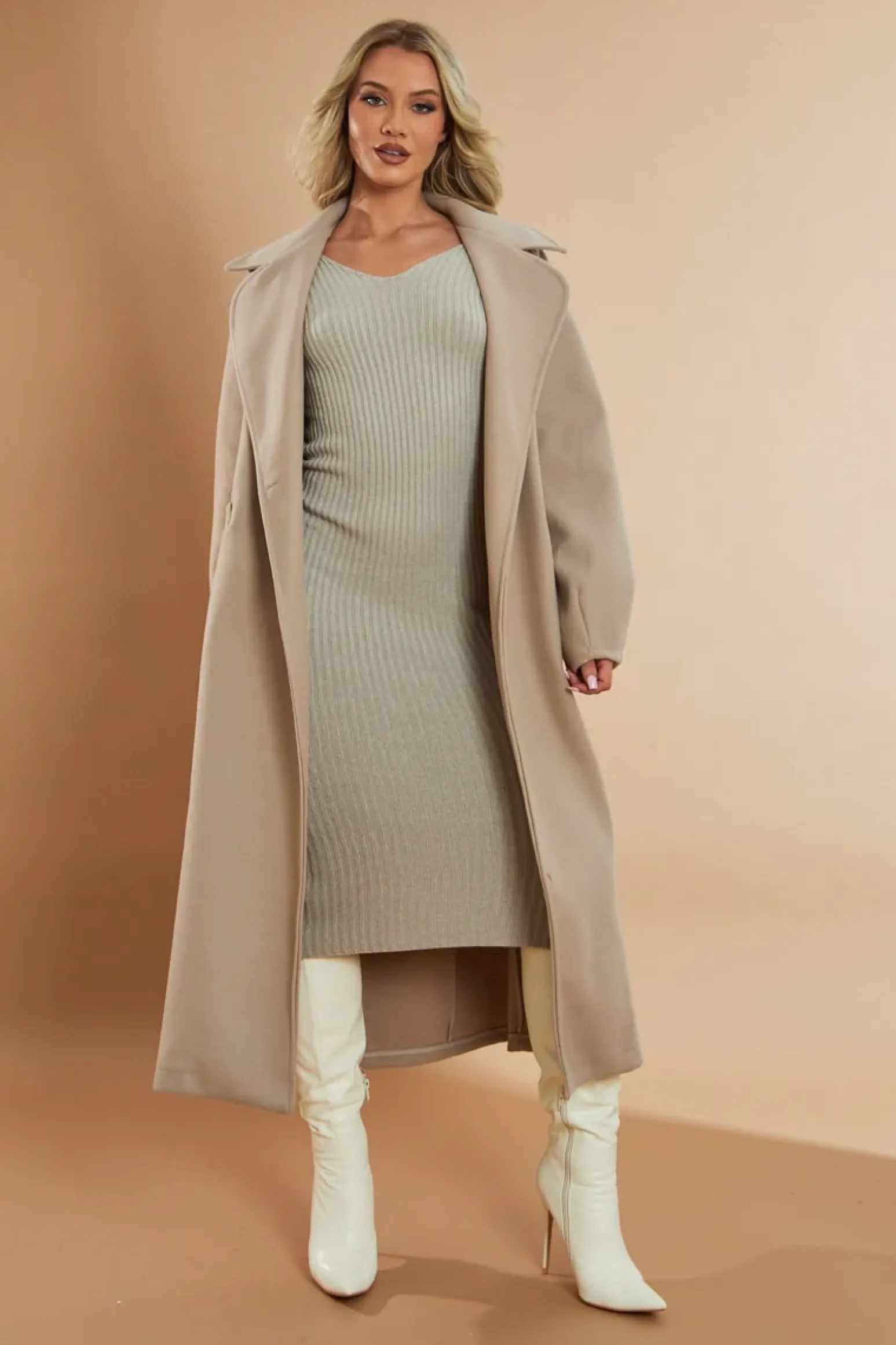 Rebellious Fashion Beige Oversized Wool Look Double Breasted Coat - Aurora