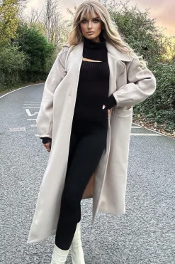 Rebellious Fashion Beige Oversized Wool Look Double Breasted Coat - Aurora