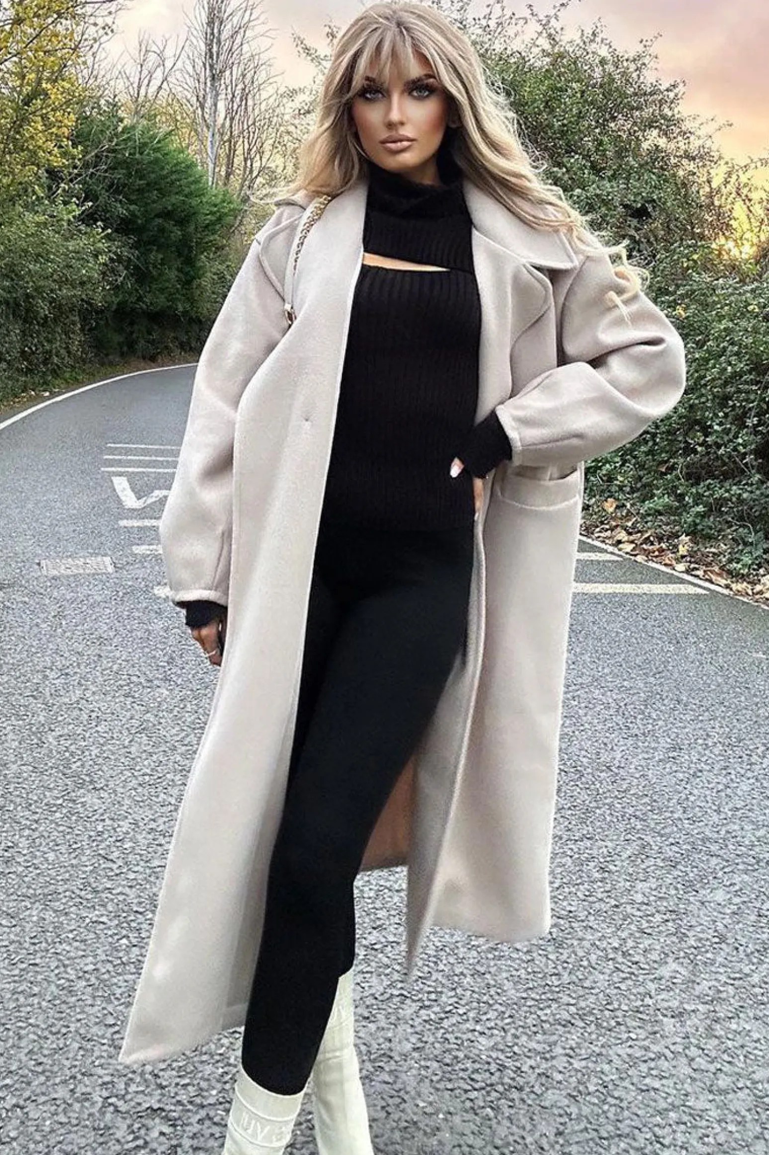 Rebellious Fashion Beige Oversized Wool Look Double Breasted Coat - Aurora