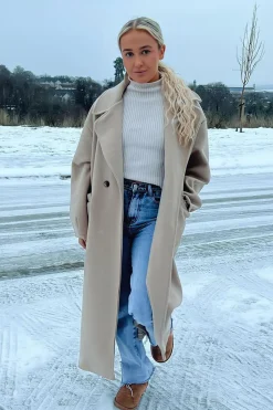 Rebellious Fashion Beige Oversized Wool Look Double Breasted Coat - Aurora