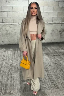 Rebellious Fashion Beige Oversized Wool Look Double Breasted Coat - Aurora