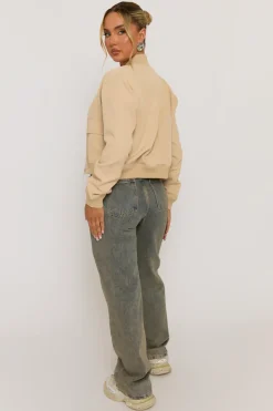 Rebellious Fashion Beige Pocket Detail Bomber Jacket - Estelle