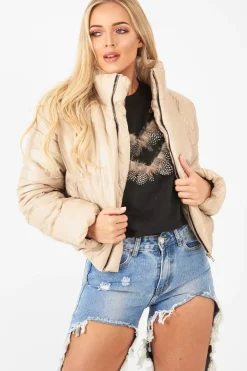 Rebellious Fashion Beige Puffer Coat - Alyssa