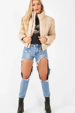 Rebellious Fashion Beige Puffer Coat - Alyssa