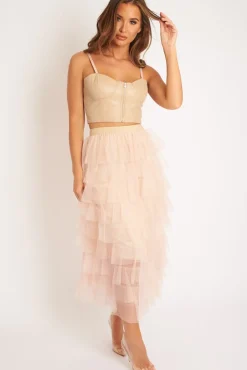 Rebellious Fashion Beige PU Zip Front Bralet - Linsa
