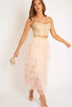 Rebellious Fashion Beige PU Zip Front Bralet - Linsa