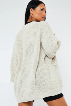 Rebellious Fashion Beige Relaxed Fit Front Pockets Cardigan - Joelle