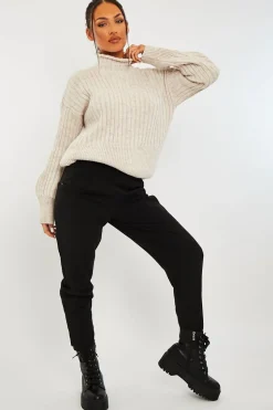 Rebellious Fashion Beige Ribbed Balloon Sleeve Jumper - Jamora