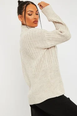 Rebellious Fashion Beige Ribbed Balloon Sleeve Jumper - Jamora