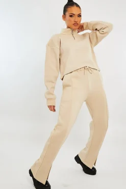 Rebellious Fashion Beige Ring Zip Front High Neck Sweatshirt - Maggi