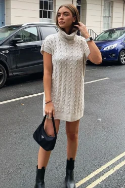 Rebellious Fashion Beige Roll Neck Cable Knit Vest - Emira