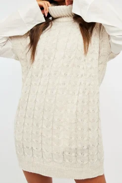 Rebellious Fashion Beige Roll Neck Cable Knit Vest - Emira
