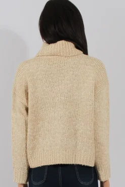 Rebellious Fashion Beige Rollneck Knitted Cropped Jumper - Regean