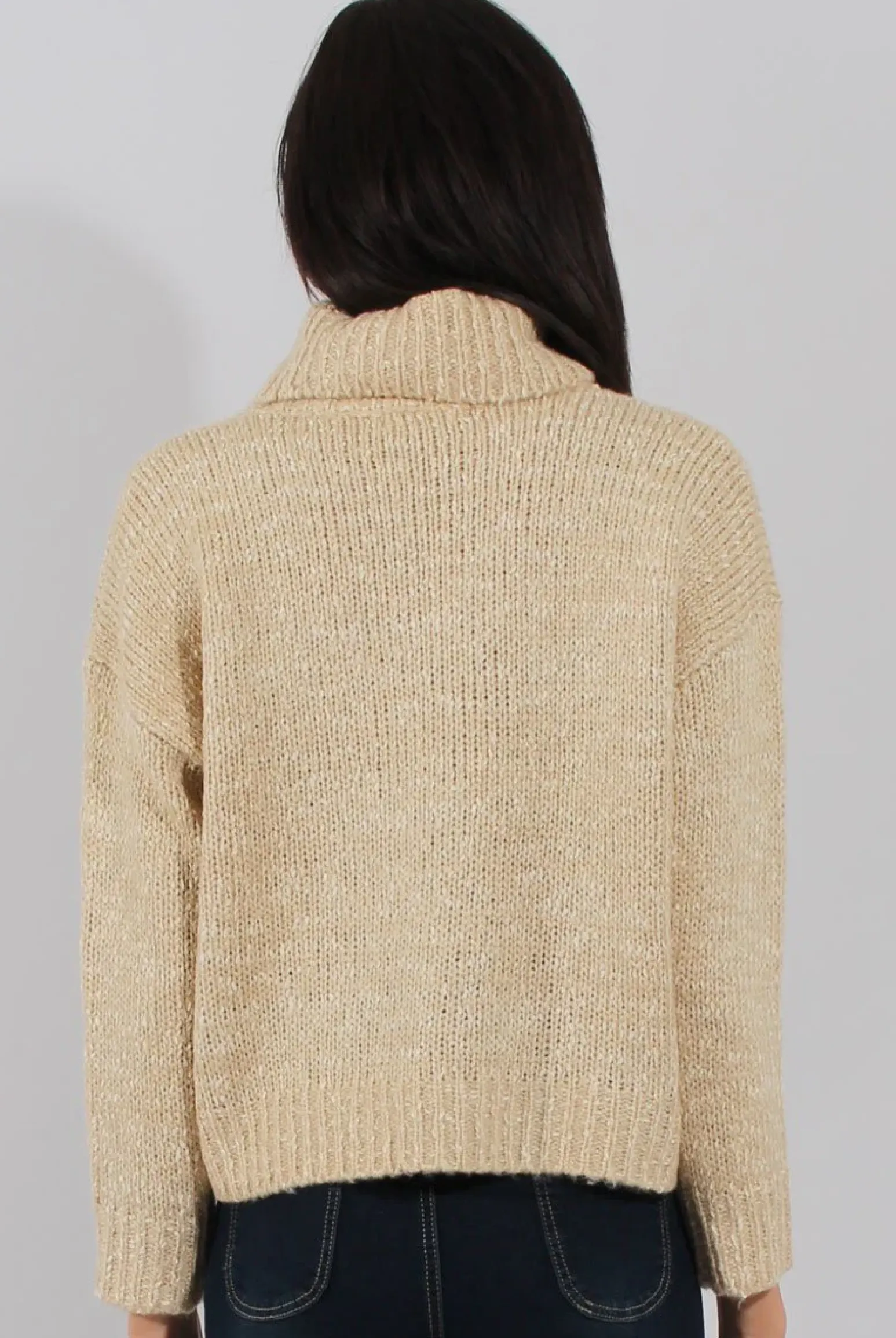 Rebellious Fashion Beige Rollneck Knitted Cropped Jumper - Regean