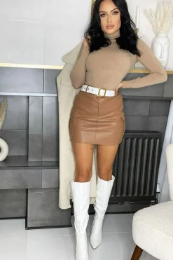 Rebellious Fashion Beige Roll Neck Slim Fit Knitted Jumper - Georgie