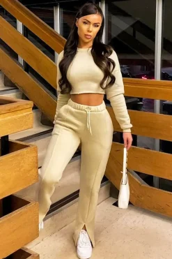 Rebellious Fashion Beige Round Neck Cropped Sweatshirt - Lenny