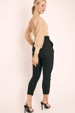 Rebellious Fashion Beige Ruched Metallic Puff Sleeve Bodysuit - Elvie