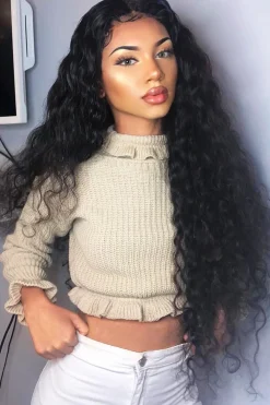 Rebellious Fashion Beige Ruffle Hem Chunky Knit Crop Jumper - Alannah