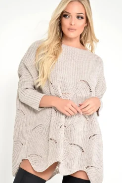 Rebellious Fashion Beige Scallop Hem Knit Jumper - Elyssa