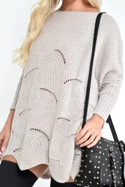 Rebellious Fashion Beige Scallop Hem Knit Jumper - Elyssa