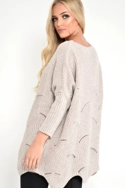 Rebellious Fashion Beige Scallop Hem Knit Jumper - Elyssa